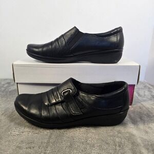 Clarks Collection Womens Black Leather Loafers Slip On Shoes 6.5W 261202135040
